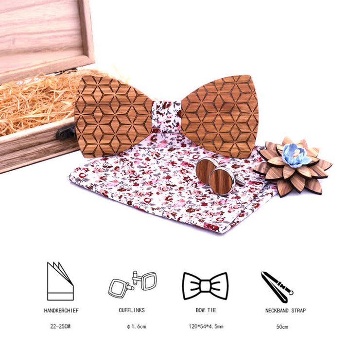 Juego de 4 pajaritas de madera con tallado geométrico para hombre