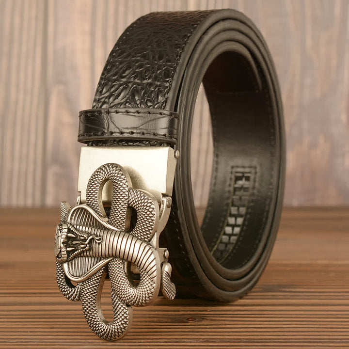 Cinturón de piel de cocodrilo con diseño de cobra rizada para hombre