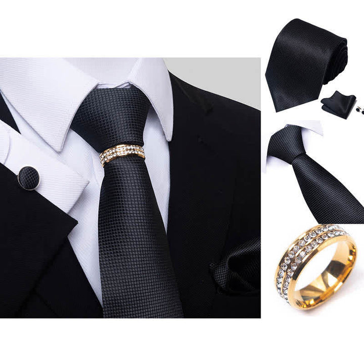 Juego de 4 corbatas de cuadros micro para hombre con anilla para corbata