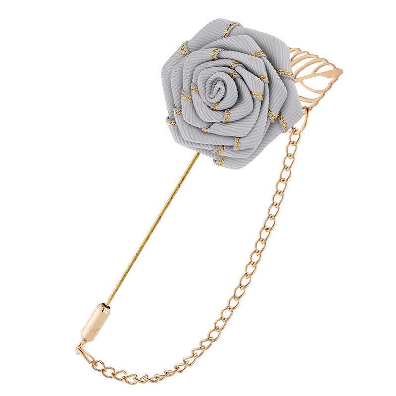 Broche de cadena con camelia floral para hombre