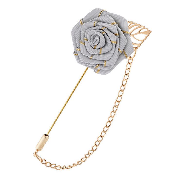 Broche de cadena con camelia floral para hombre