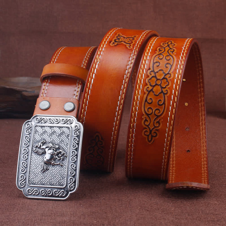 Cinturón de cuero de caballo plateado estilo vaquero étnico para hombre