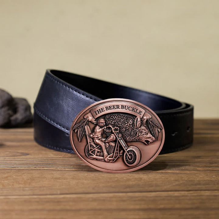 Cinturón de cuero con hebilla para hombre, hecho a mano, con diseño creativo de motocicleta