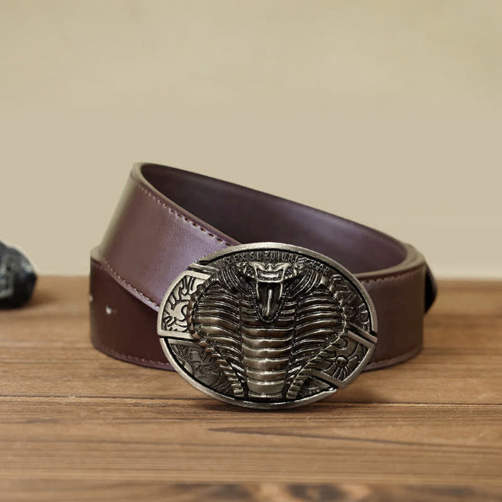 Cinturón de cuero con cuchillo plegable oculto de cobra venenosa para hombre