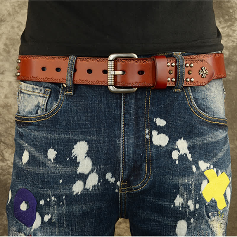 Cinturón unisex estilo rock con decoración con tachuelas y remaches cruzados