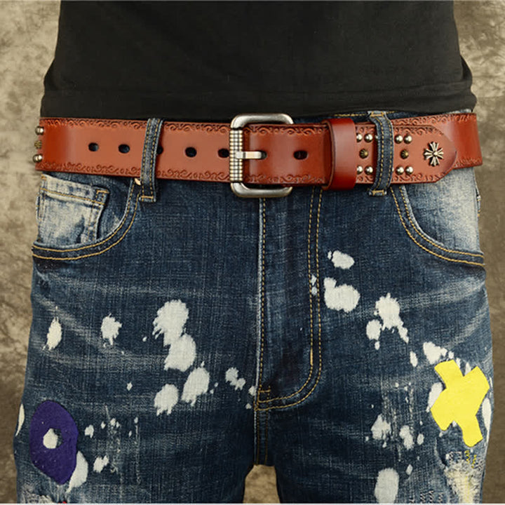 Cinturón unisex estilo rock con decoración con tachuelas y remaches cruzados