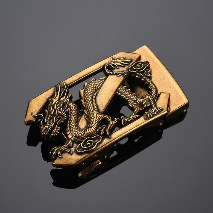 Cinturón de cuero con hebilla automática con diseño de dragón y letra Z para hombre