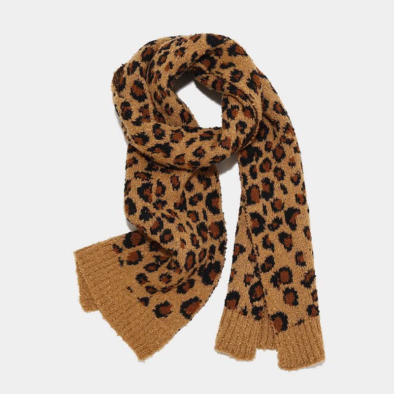 Conjunto de 3 guantes y bufanda con estampado de leopardo para mujer