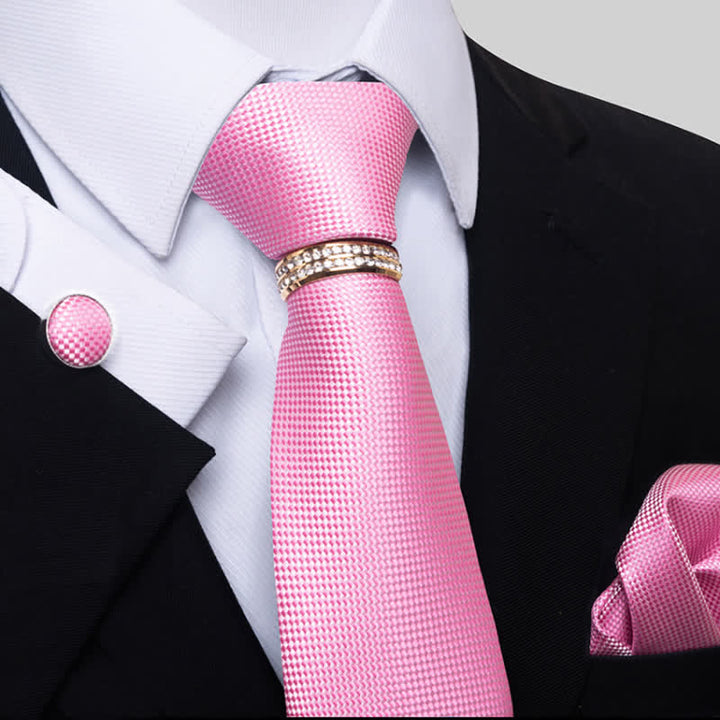Juego de 4 corbatas de cuadros micro para hombre con anilla para corbata