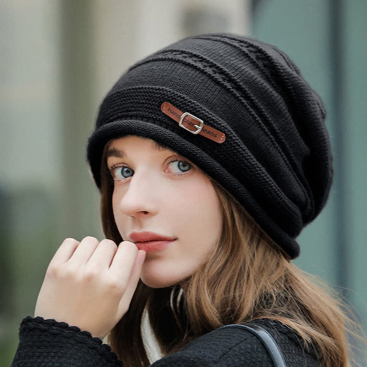 Gorro de invierno plegable de punto afelpado para mujer