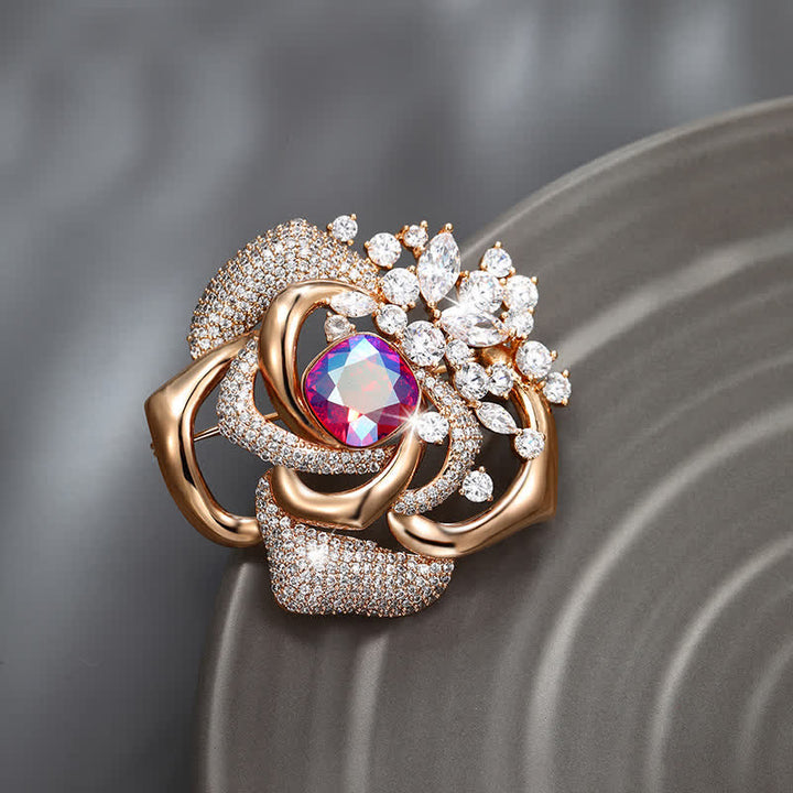 Broche de rosa floreciente brillante para mujer