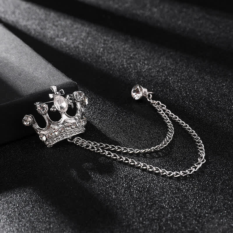 Broche con cadena de corona y diamantes de imitación estilo retro para hombre