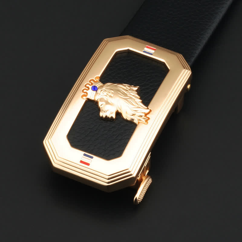 Cinturón de cuero con hebilla automática de cabeza de león para hombre - Oro - Sin cinturón - image 1