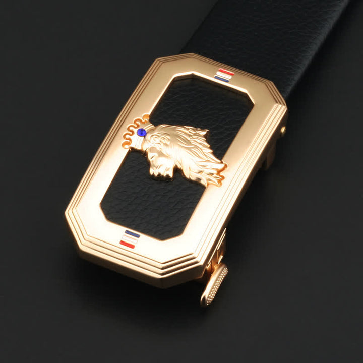 Cinturón de cuero con hebilla automática de cabeza de león para hombre - Oro - Sin cinturón - image 1