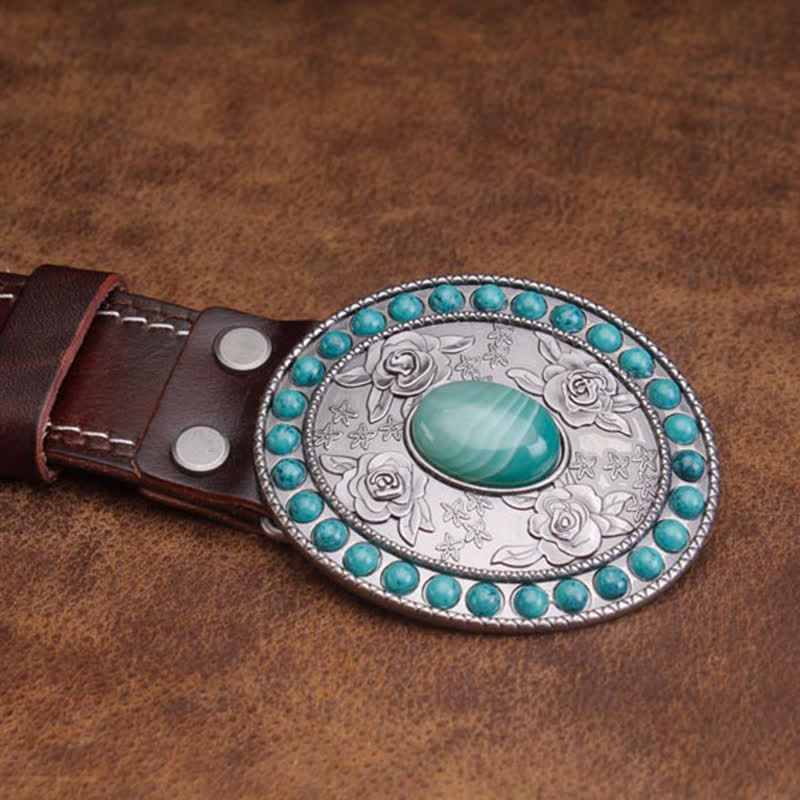 Cinturón unisex de piel de ágata de jade y turquesa rosa tallada