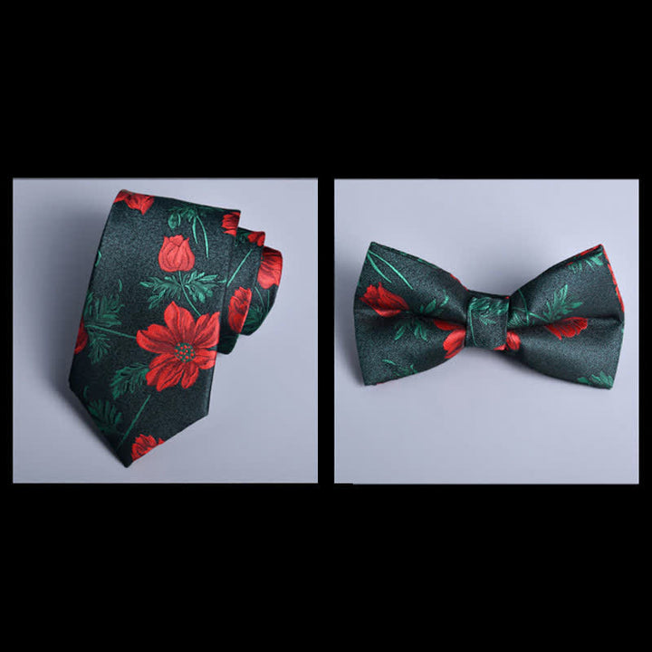 Caja de regalo con 8 pajaritas de moda con hojas de color verde bosque y rojo y flores