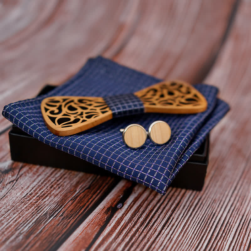 Juego de 3 pajaritas de madera huecas vintage para hombre