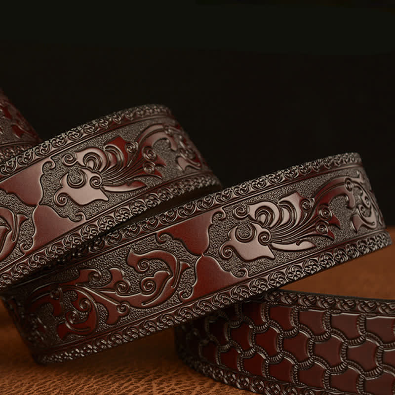 Cinturón de cuero con estampado de dragón en espiral para hombre