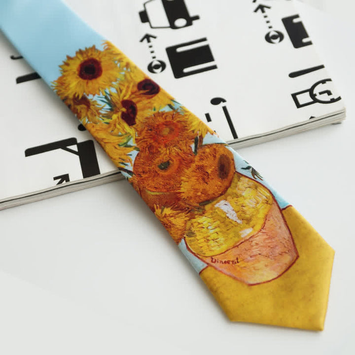 Corbata para hombre con jarrón con girasoles pintados