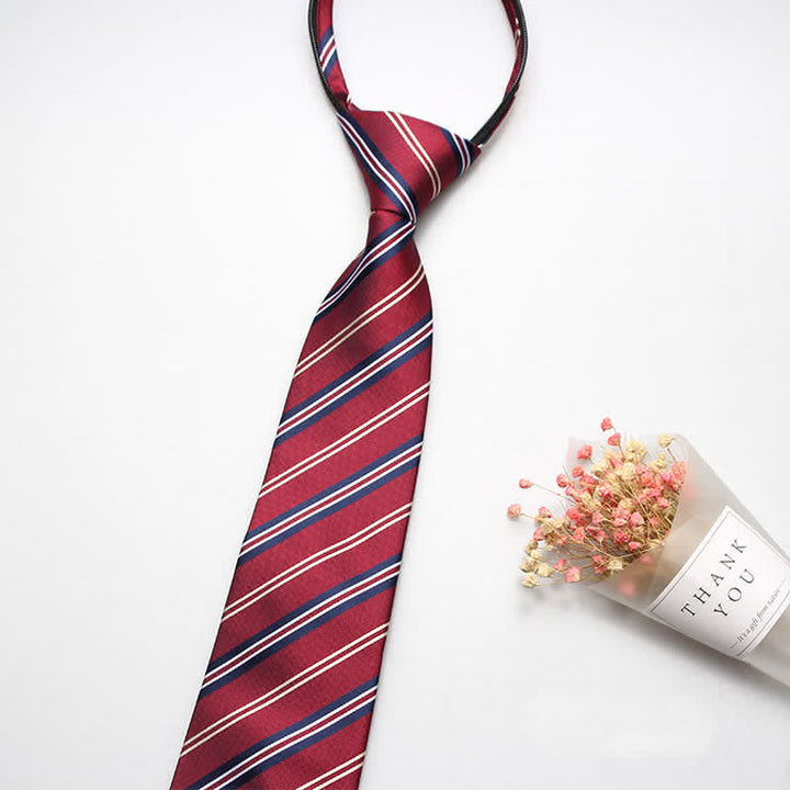 Corbata de rayas con cremallera estilo preppy para hombre