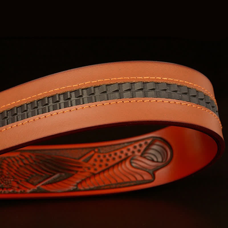 Cinturón de cuero con hebilla automática y alas de águila vintage para hombre