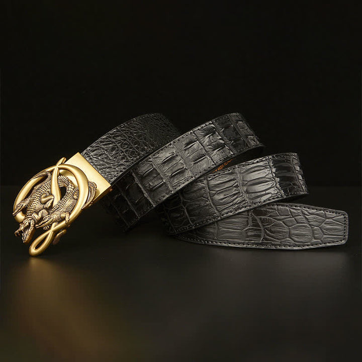 Cinturón de piel con estampado de cocodrilo y hebilla de cocodrilo para hombre