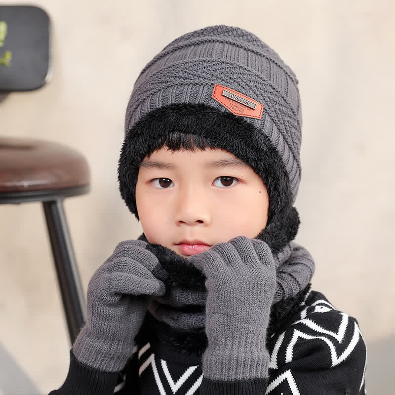 Conjunto de 3 gorros de punto, bufanda y guantes para adultos y niños