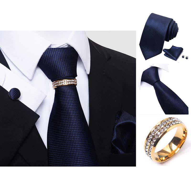 Juego de 4 corbatas de cuadros micro para hombre con anilla para corbata