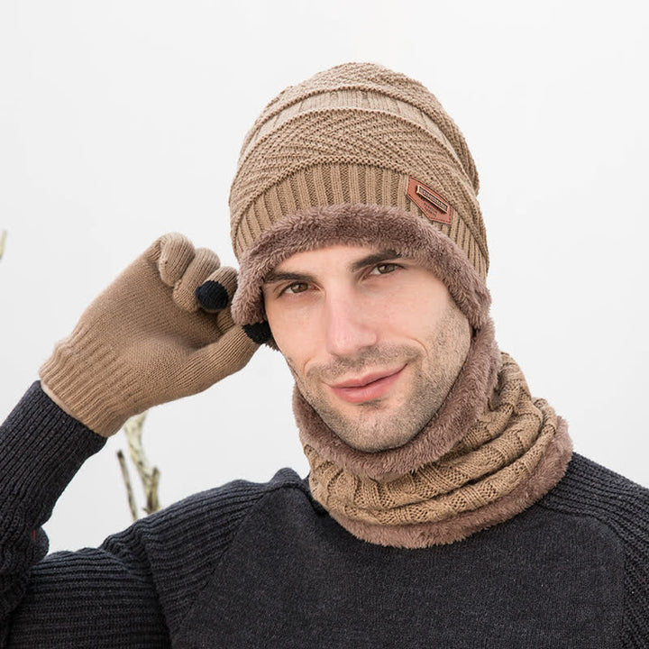 Conjunto de 3 gorros de punto, bufanda y guantes para adultos y niños