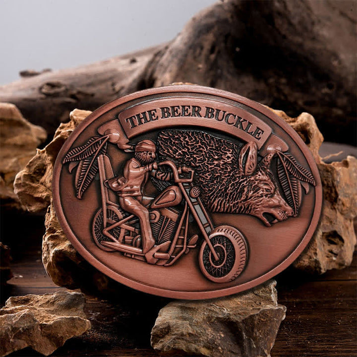 Cinturón de cuero con hebilla para hombre, hecho a mano, con diseño creativo de motocicleta