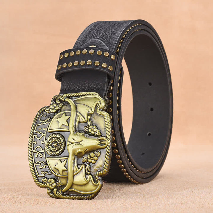 Cinturón de cuero con remaches de novillo Longhorn antiguo para hombre