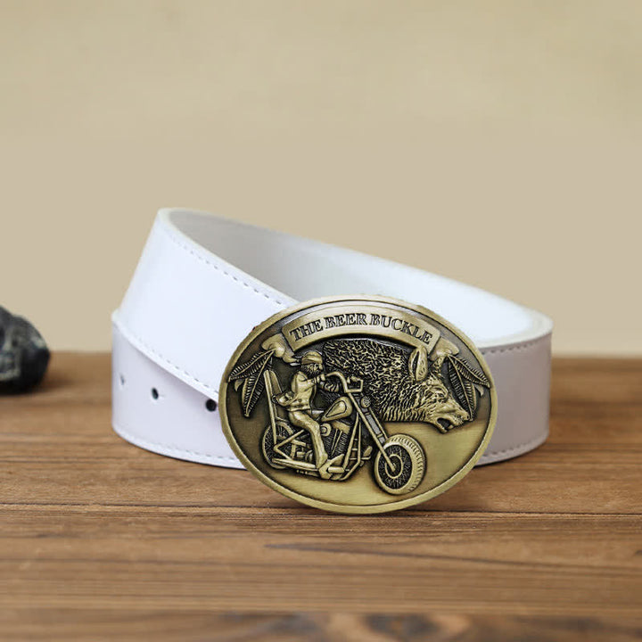 Cinturón de cuero con hebilla para hombre, hecho a mano, con diseño creativo de motocicleta