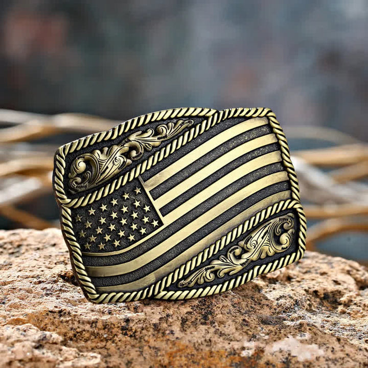 Cinturón de cuero con hebilla antigua de la bandera estadounidense para hombre, hecho a mano
