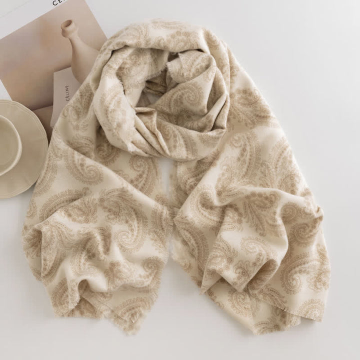Bufanda corta con borlas y estampado de cachemira para mujer para otoño e invierno