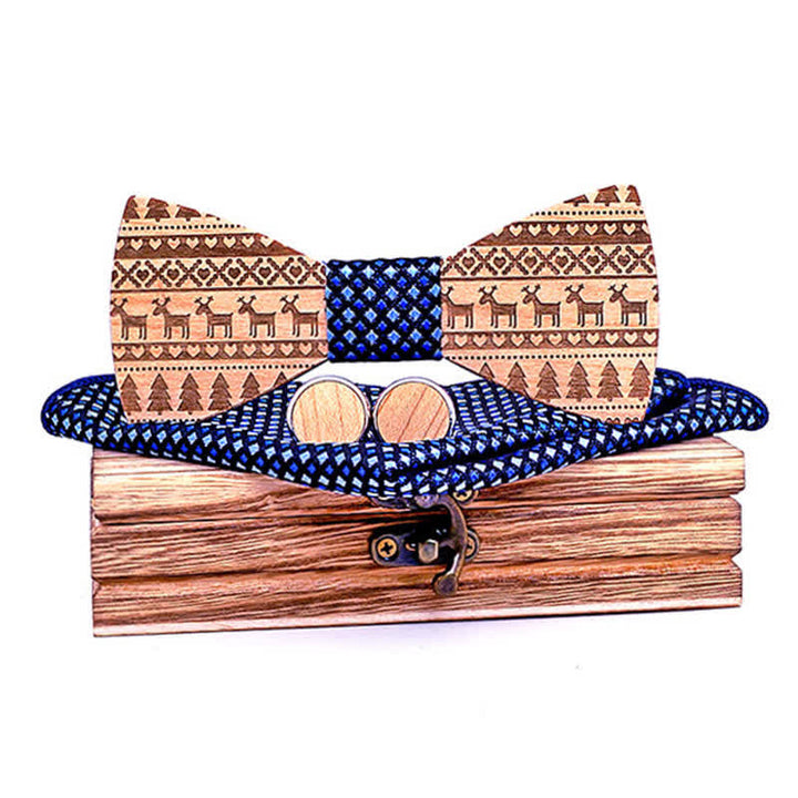 Juego de 3 pajaritas de madera con diseño navideño para hombre