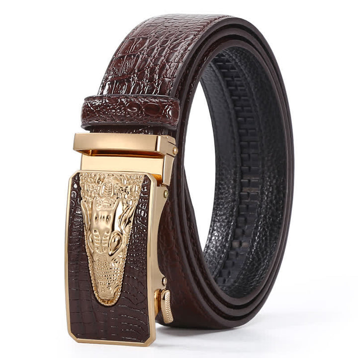 Cinturón de piel con hebilla automática y diseño de cocodrilo para hombre