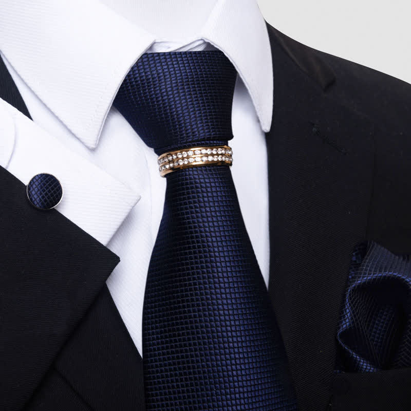 Juego de 4 corbatas de cuadros micro para hombre con anilla para corbata