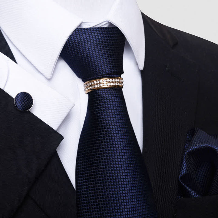 Juego de 4 corbatas de cuadros micro para hombre con anilla para corbata