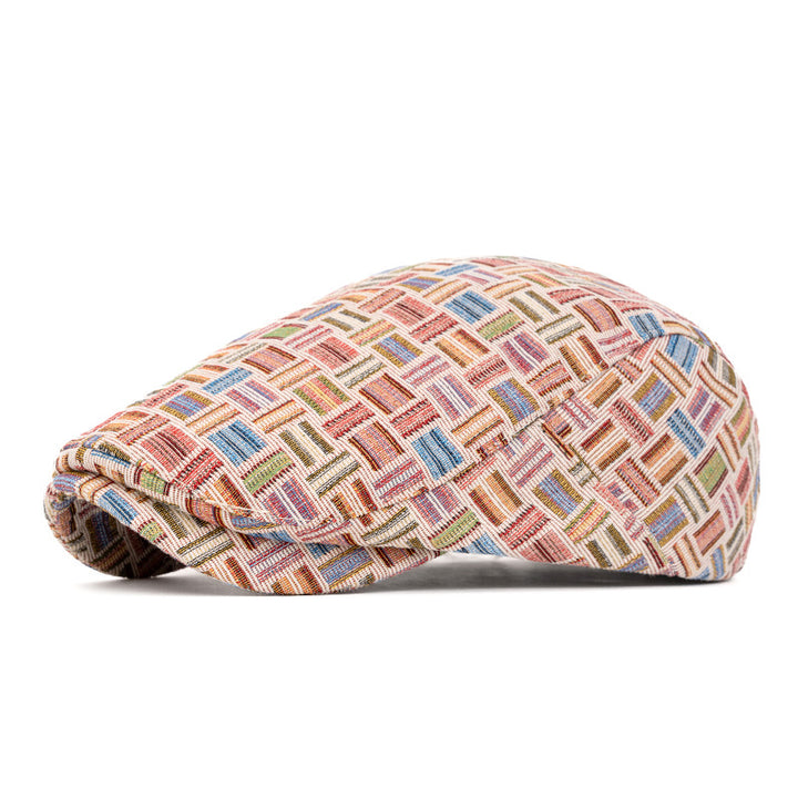 Boina artística de cuadros jacquard de colores retro - Hebilla trasera - Rosa - Ajustable (22 1/2"-24") - image 19