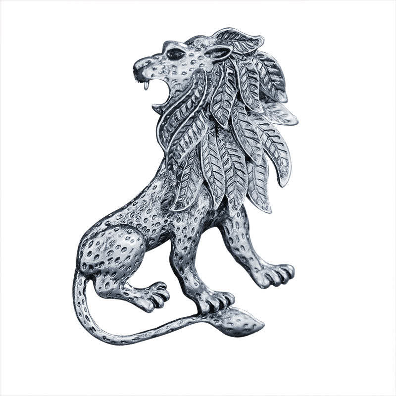 Broche de león retro antiguo para hombre