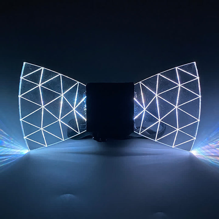 Pajarita acrílica con diseño de diamantes y luces LED de neón de 7 colores
