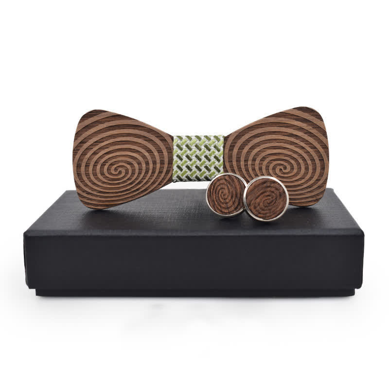 Juego de 2 pajaritas de madera con estampado de remolinos hipnóticos para hombre
