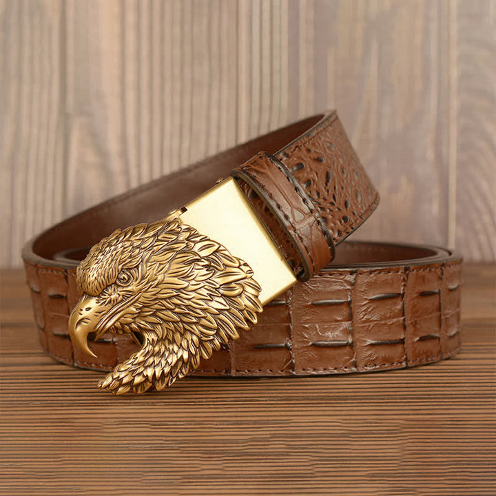 Cinturón de piel con relieve de cocodrilo y cabeza de águila para hombre