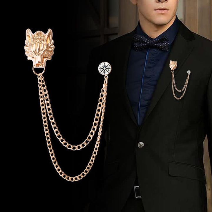 Broche de cadena con el lobo del rey del bosque para hombre
