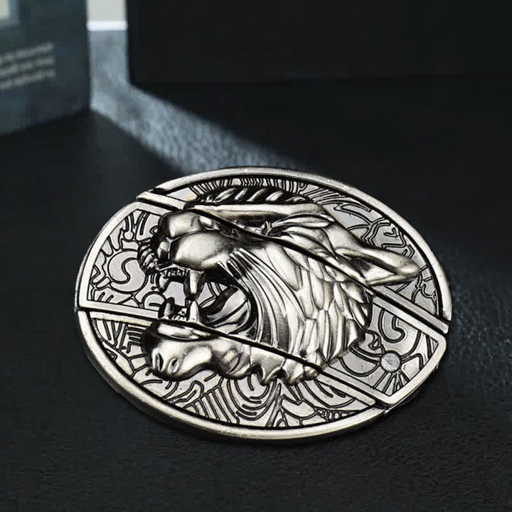 Cinturón de cuero con cuchillo plegable oculto Roaring Tiger para hombre