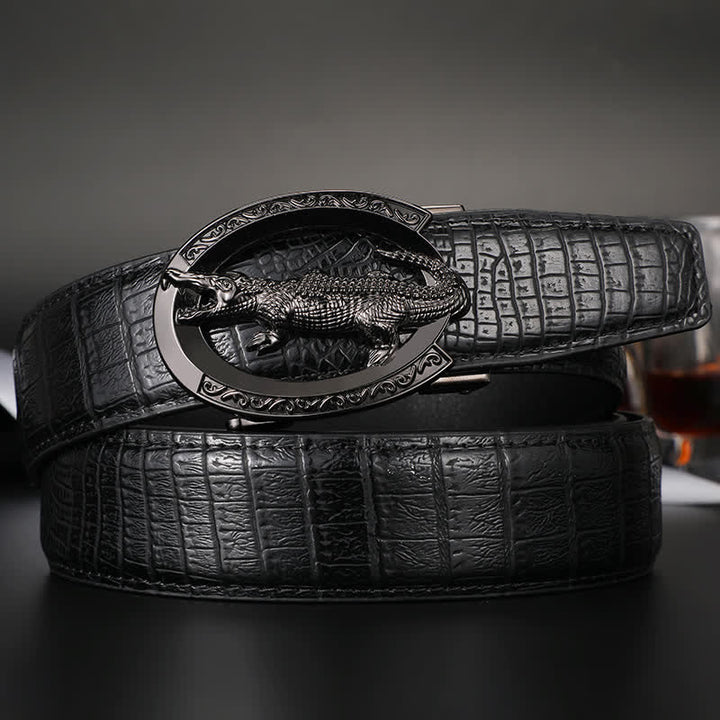 Cinturón de piel de cocodrilo con hebilla automática para hombre