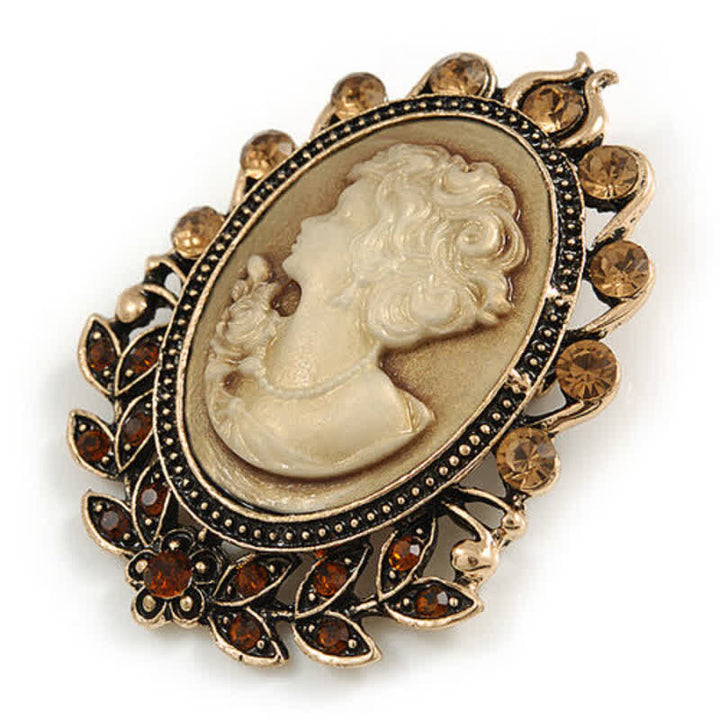 Broche de hojas con silueta de camafeo victoriano para mujer