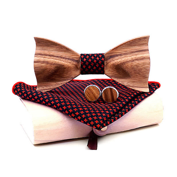 Juego de 3 pajaritas clásicas de madera sencillas para hombre