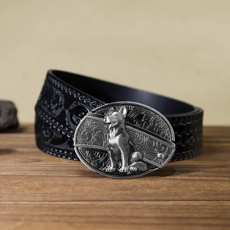 Cinturón de cuero con cuchillo plegable oculto "Loyal Dog" para hombre, hecho a mano
