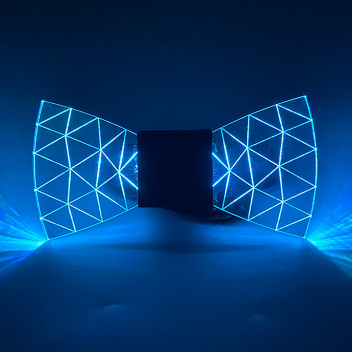 Pajarita acrílica con diseño de diamantes y luces LED de neón de 7 colores